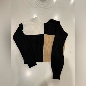 Almost Famous Black, White, and Tan Cowl Sweater